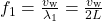 f_1=\frac{v_{\text{w}}}{\lambda_{1}}=\frac{v_{\text{w}}}{2L}\\