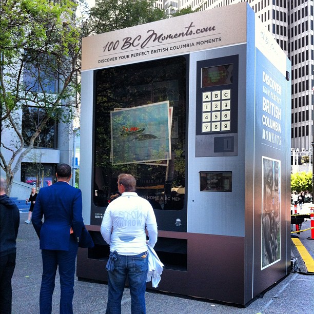 A 20-foot-tall vending machine invites users to &quot;discover your perfect British Columbia moments.&quot;