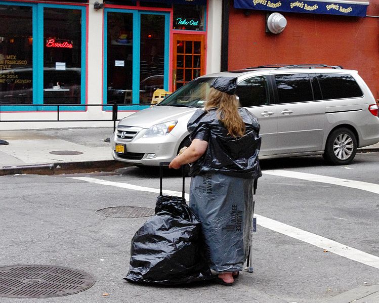 Woman Wearing Garbage Bags