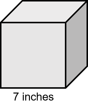 a cube with 7 inches labelling the width