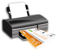A computer printer outputting a colourful document.