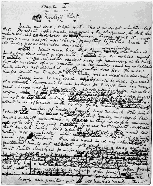 A photograph of the first page of Charles Dickens' "A Christmas Carol"