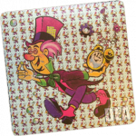 Character from Alice in Wonderland with a clock on an LSD blotter sheet.