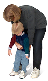 Performing the Heimlich maneuver on a child