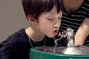 Boy drinking from a drinking fountain