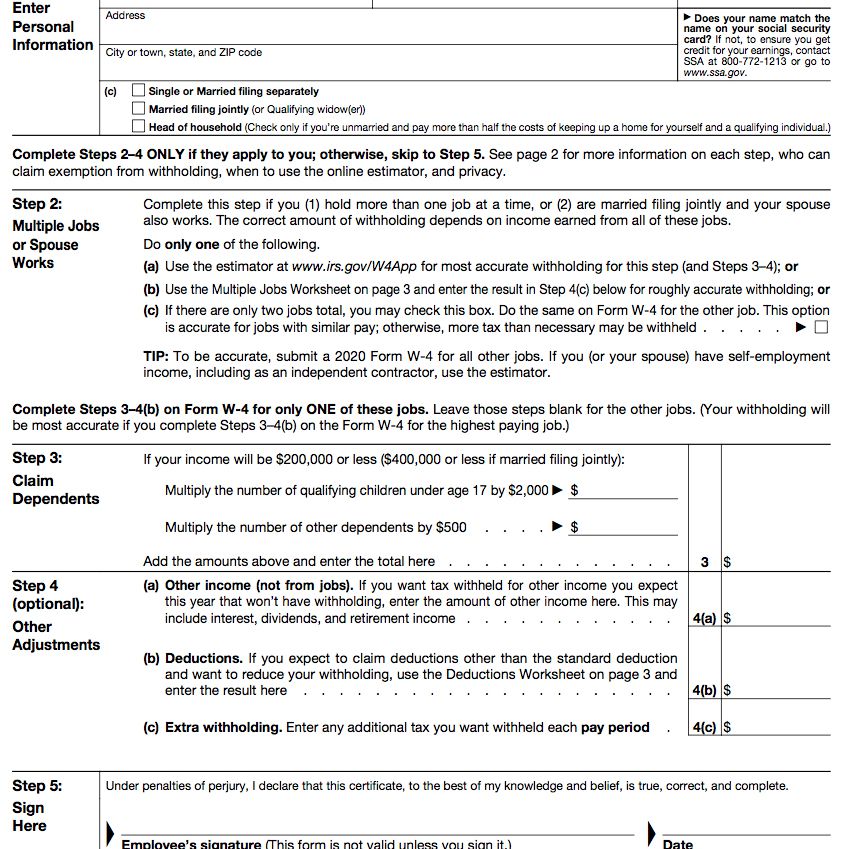 This image shows the W4 tax form.