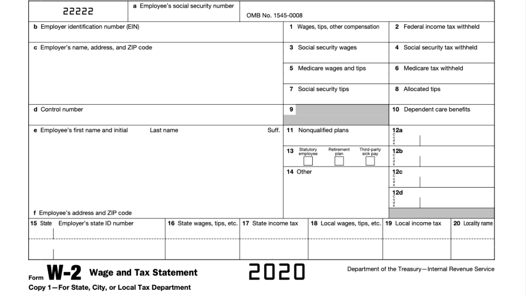 This image shows a W2 income tax form.