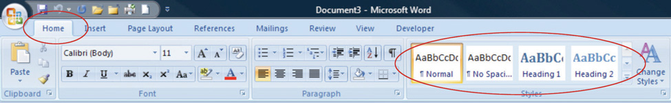 Style Choices in Microsoft word can be found in the