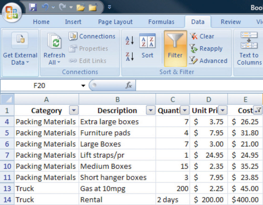 Sorting and Filtering in Microsoft Excel 2007