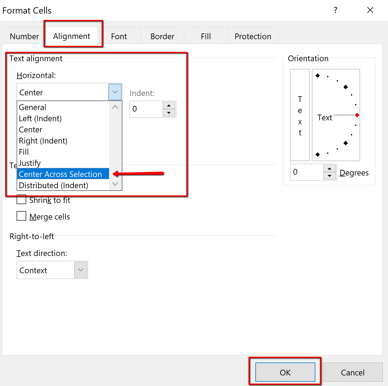 Screenshot of the Format Cells Dialogue Box