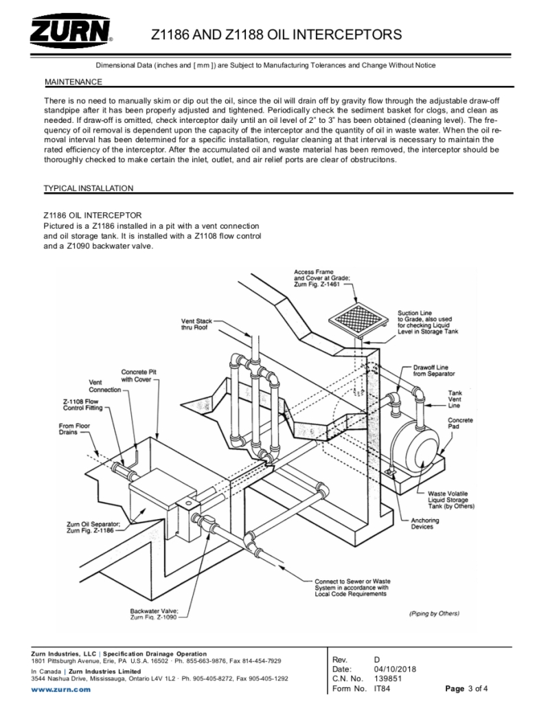 7.a Zurn Spec Sheet – Z1186 and Z1188 Oil Interceptors – Water Service ...