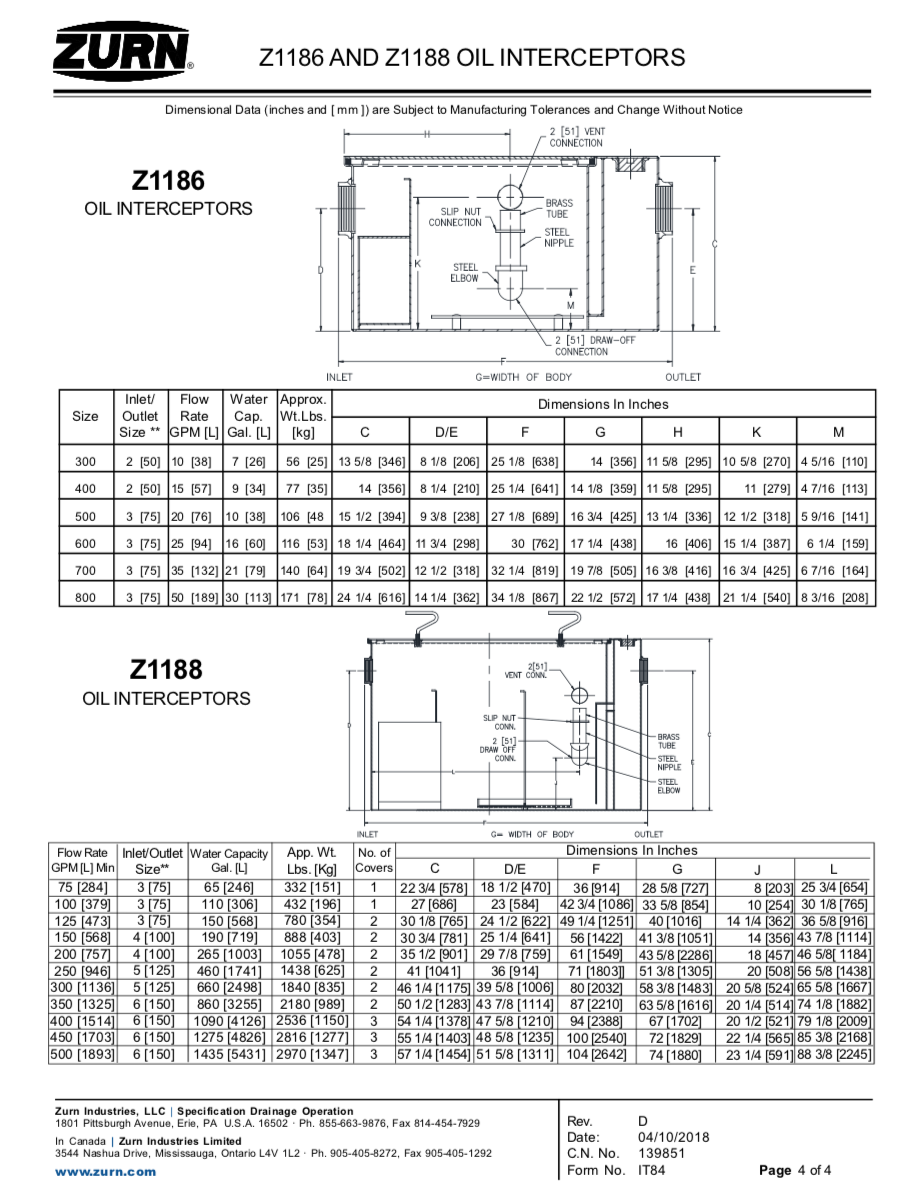 Z1186 AND Z1188 OIL INTERCEPTORS