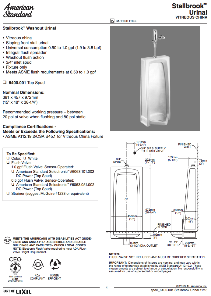 Stallbrook Washout Urinal