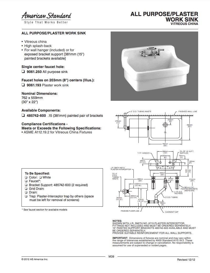 ALL PURPOSE/PLASTERWORK SINK