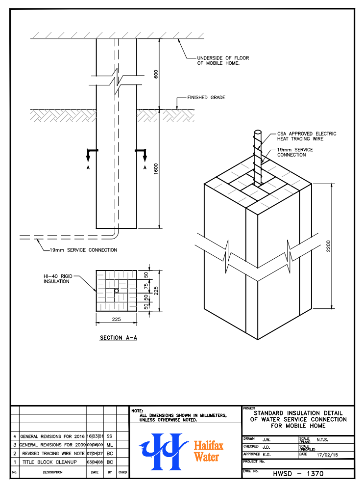 Standard insulation detail of water service lateral for mobile home