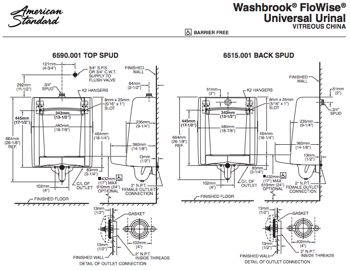 Stallbrook Washout Urinal technical drawing