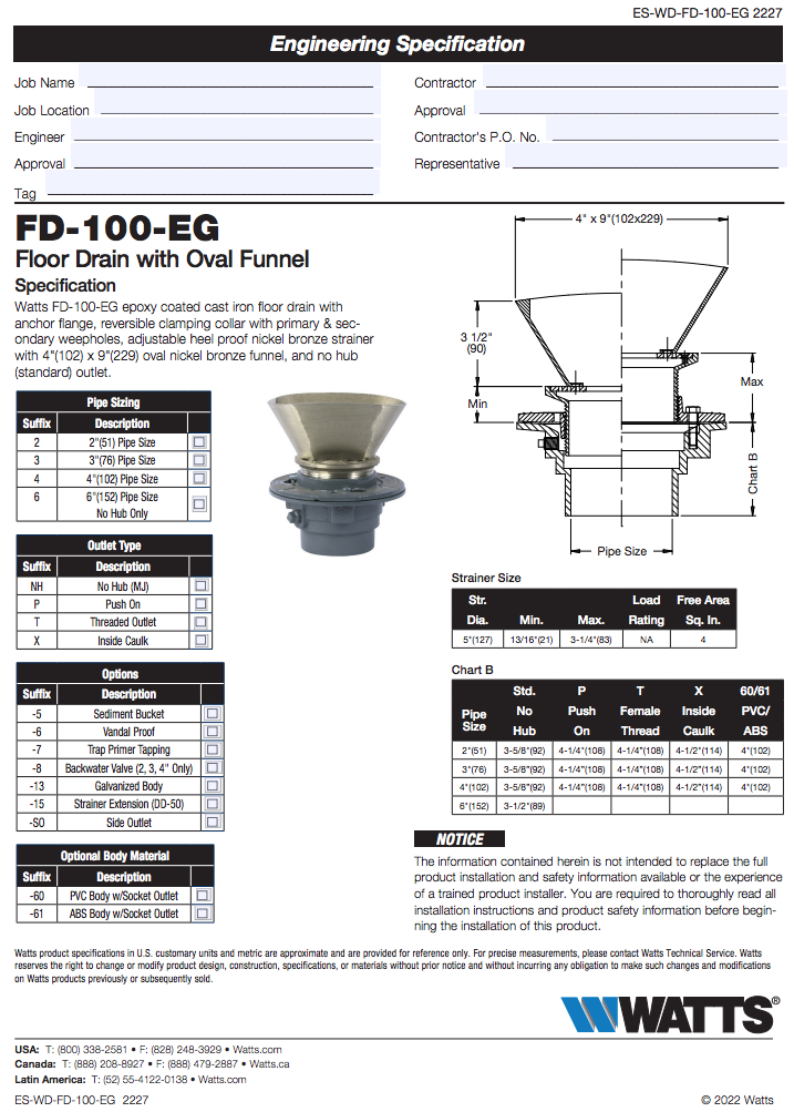 FD-100-EGFloor Drain with Oval Funnel