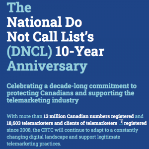 10 year anniversary for the Do Not Call list from 2008/9