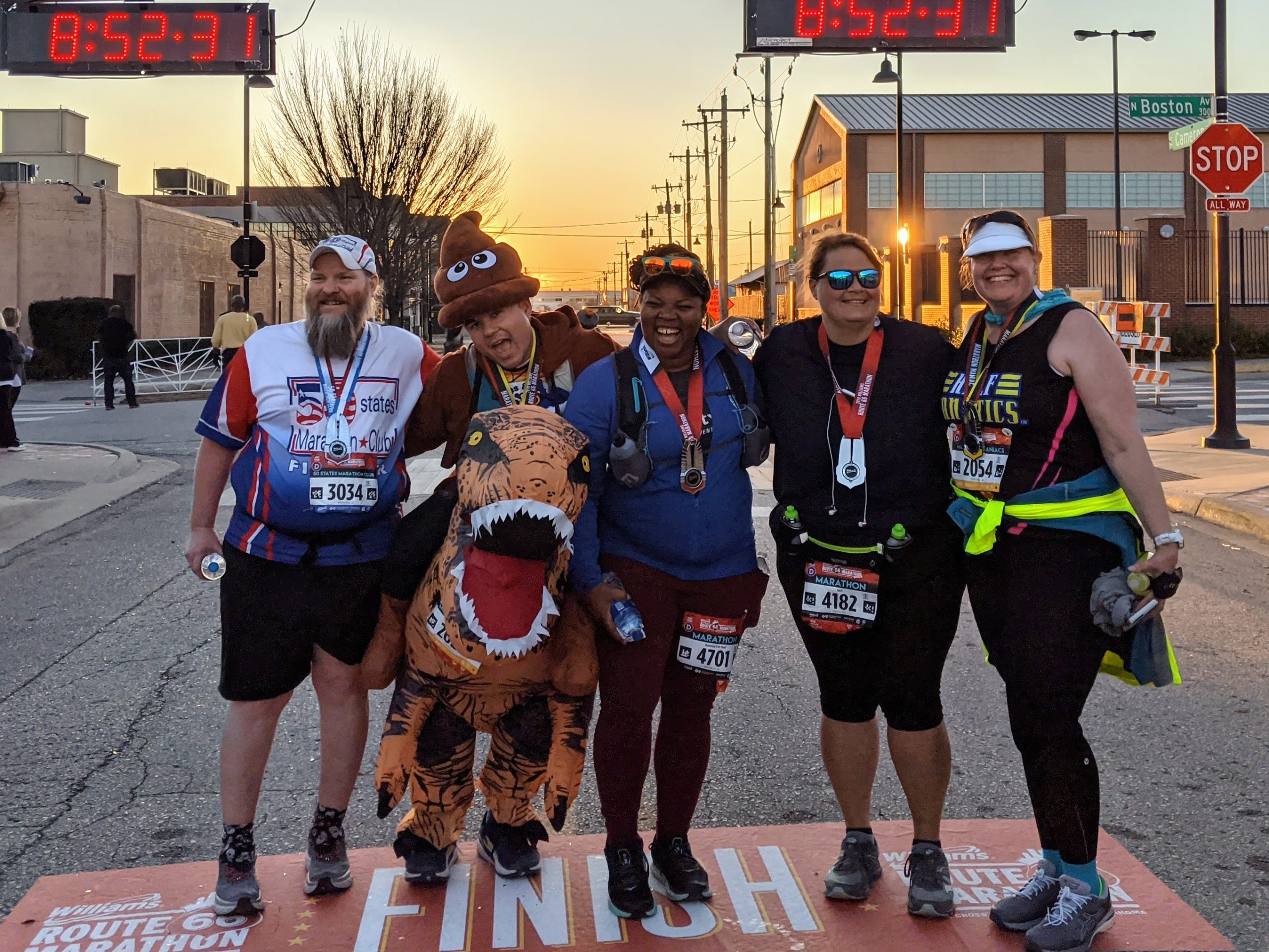 Photo of happy runners. back of the packers.