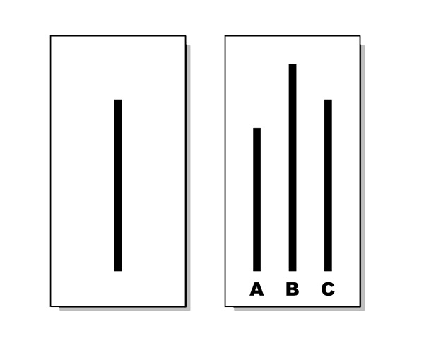 2 rectangles. The left rectangle has 1 line and the right rectangle has 3 lines of different lengths