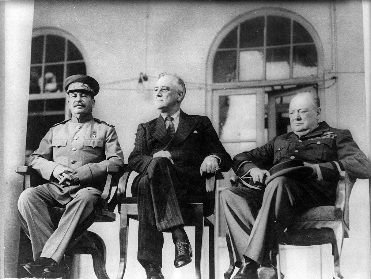 Stalin, Roosevelt, and Churchill during their meeting.