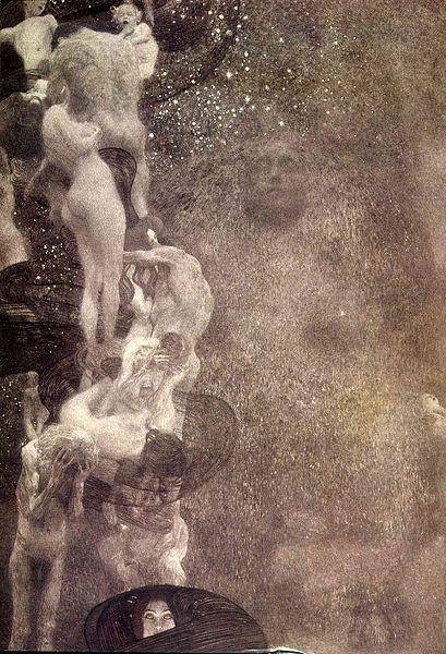 Klimt's "Philosophy," with a column of naked writhing figures over a vast abyss.