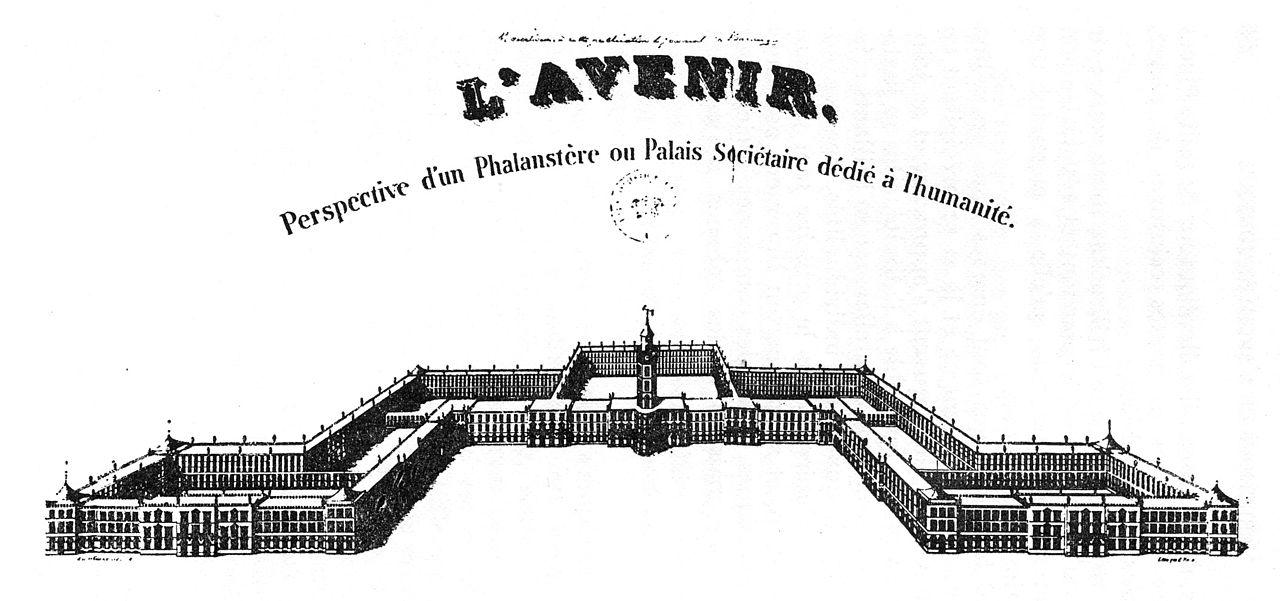 Illustration of a large building - the phalanx itself - described as a palace of humanity.