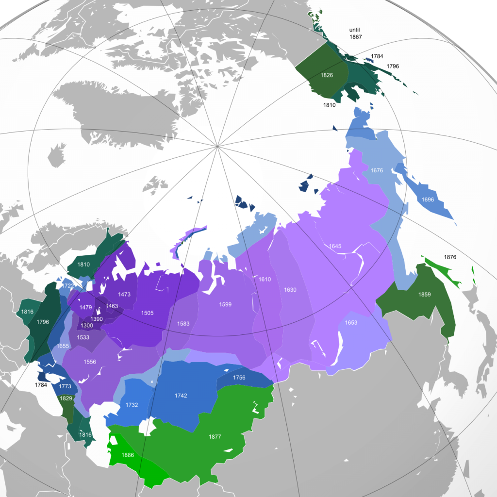Map showing the growth of the Russian Empire from 1300 to 1900