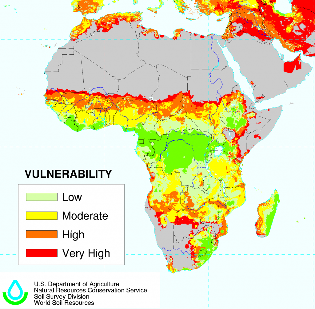 Map of areas at risk of desertification in Africa