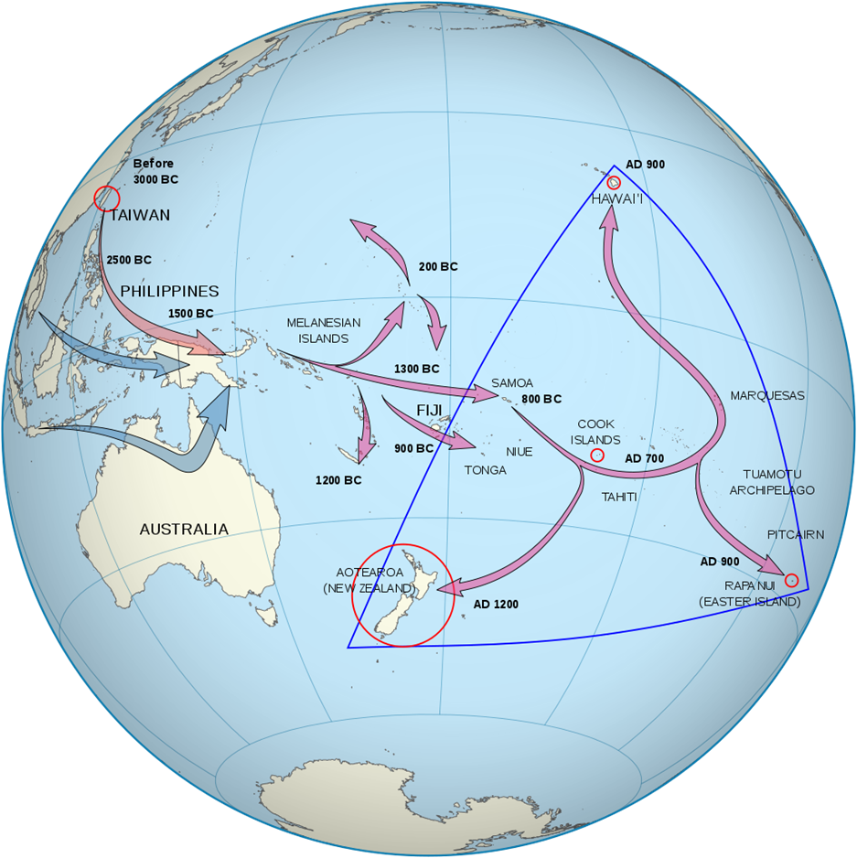 Map of the human migrations across the Pacific and approximate year of arrival