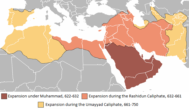 Map of the Islamic Empire under the Umayyad Caliphate Expansion across North Africa and Southwest Asia