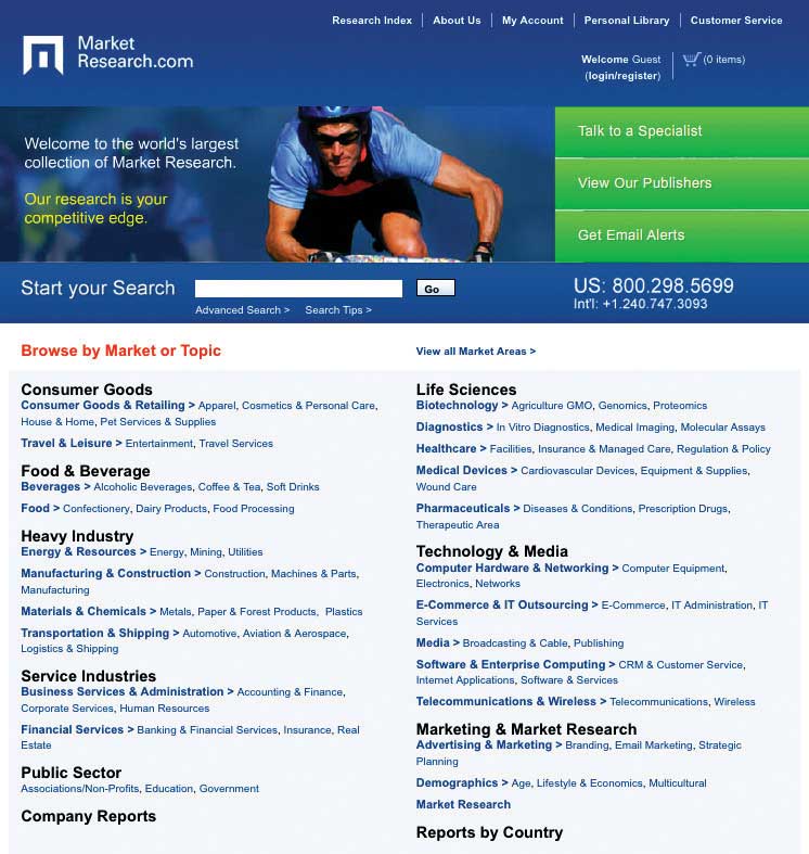A screen shot of Market Research's website