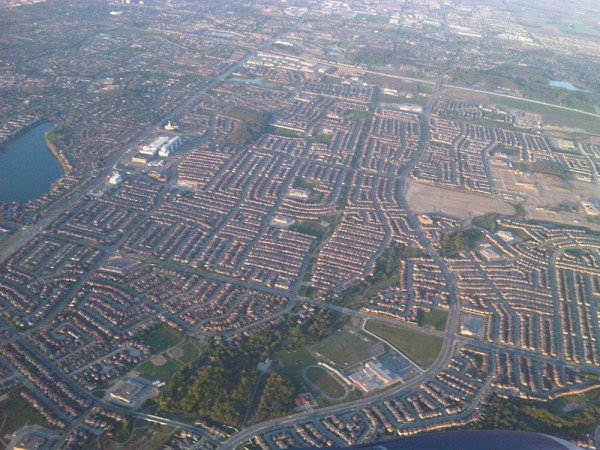 An aerial shot of a large residential area.