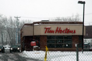 A Tim Hortons store in winter