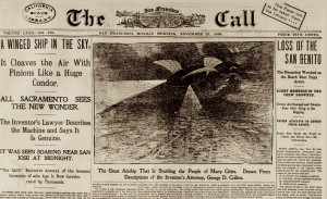 Front page of a newspaper showing a winged ship.