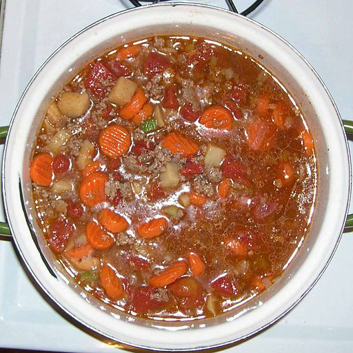 photo. looking down on a pot of stew.