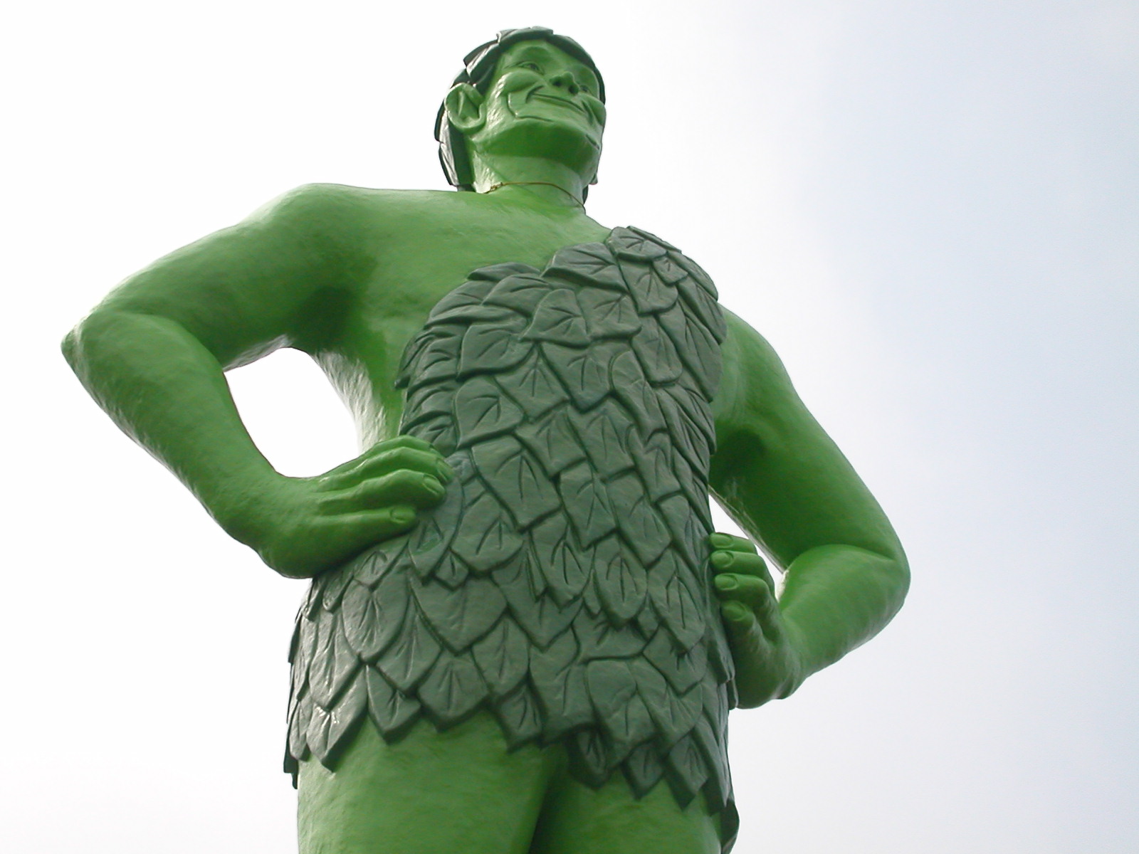 A green giant wearing a leaf one shoulder shirt