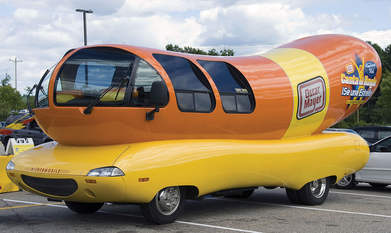 Oscar Mayer promotional car shaped as a hot dog.