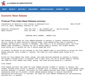 Screenshot if the website for the US Bureau of Statistics
