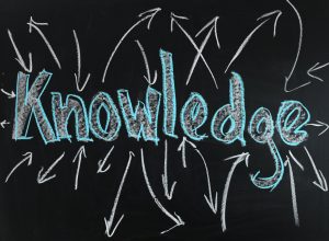 A blackboard with knowledge written in chalk with arrows radiating from it