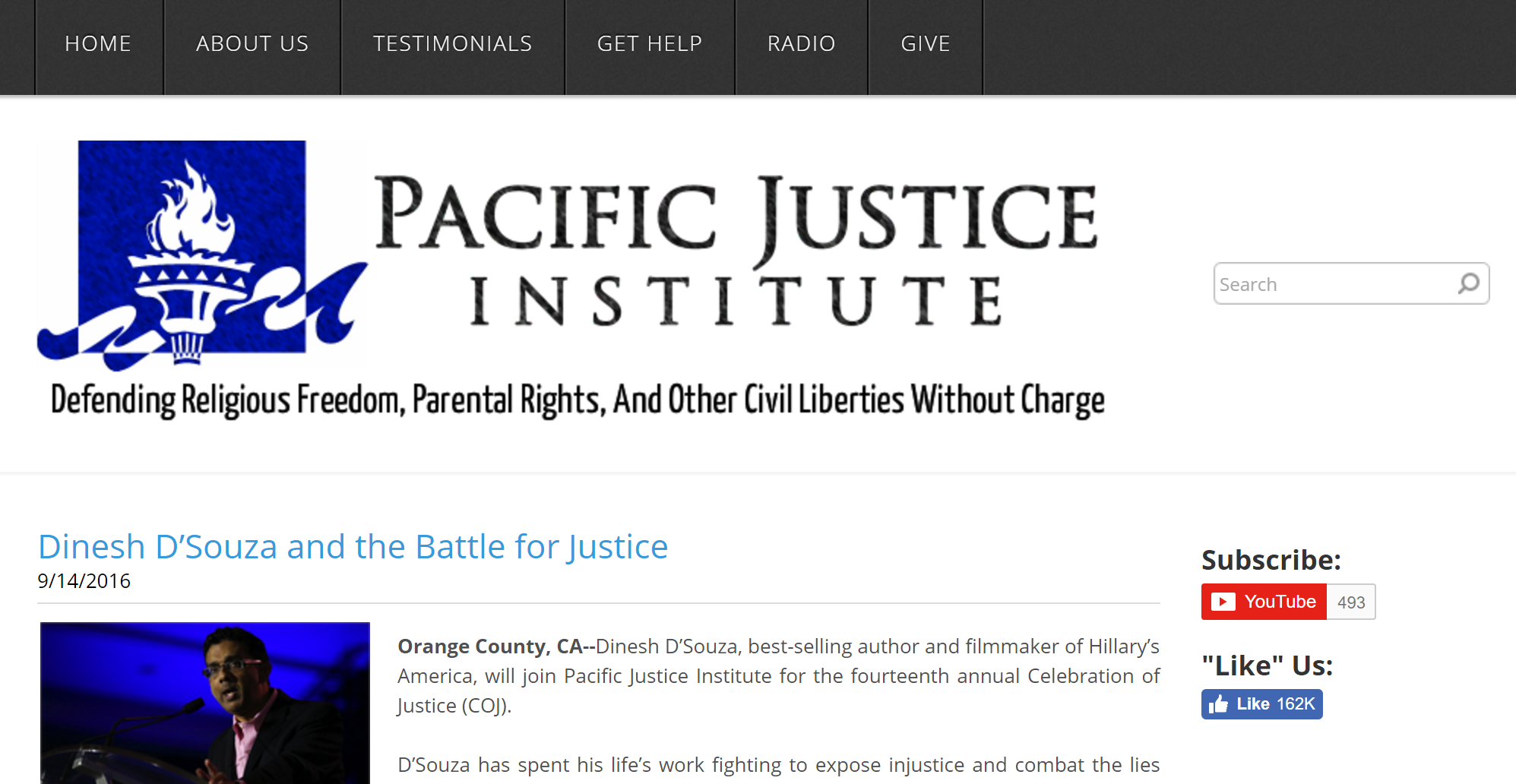 The homepage of the Pacific Justice Institute.