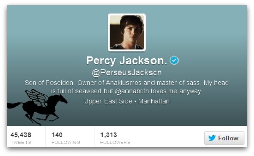 The header of Twitter user @PerseusJackson, strategically using the background image to give the impression that it is a verified account by Twitter.